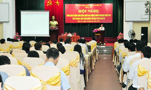 Quang cảnh hội nghị triển khai Tháng hành động Quốc gia phòng, chống HIV/AIDS. Ảnh: Báo Nghệ An. 