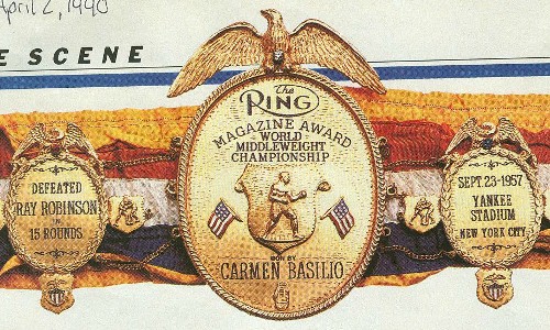 Một trong những chiếc đai bị mất, phần thưởng dành cho Carmen Basilio khi ông đánh bại Ray Robinson trong trận tranh chức vô địch hạng trung nổi tiếng vào năm 1957. Ảnh: Cảnh sát Canastota.
