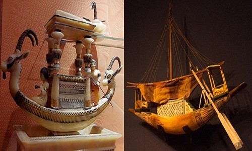 Hai mẫu thuyền từ lăng mộ Tutankhamun tại triển lãm Paris năm 2012 và Berlin năm 2013. Ảnh: Wikimedia.