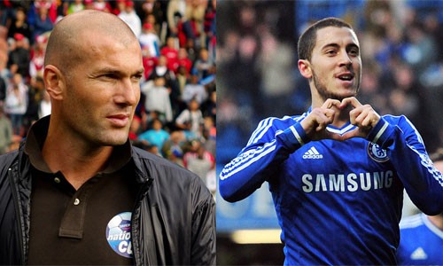 Zidane (trái) xem Hazard là mục tiêu chuyển nhượng số một của Real Madrid. Ảnh: AFP.