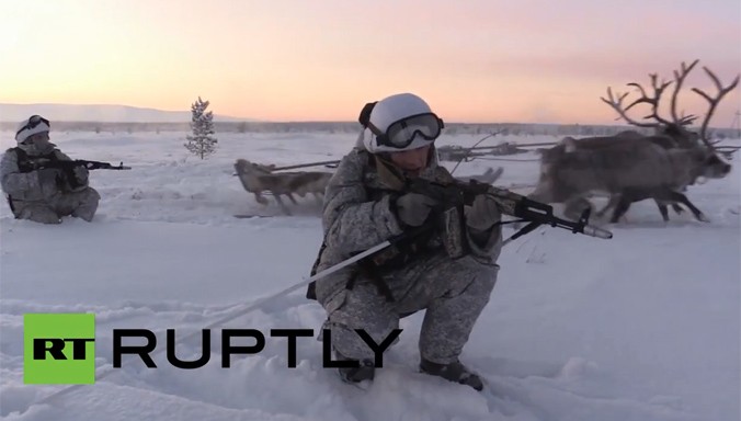 Binh sĩ Nga tập trận cùng chó và tuần lộc giữa trời tuyết