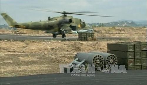 Trực thăng không quân Nga tại căn cứ Heymim ở thị trấn Latakia, Syria. Ảnh: Reuters/TTXVN.