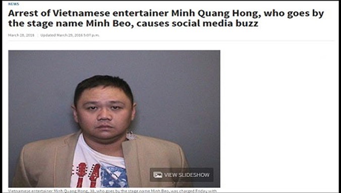 Nhiều tờ báo Mỹ đưa tin về việc nghệ sĩ Minh Béo bị bắt giữ.