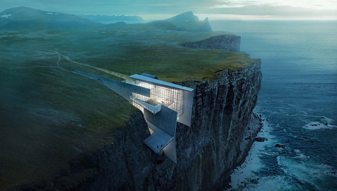 Nhà thiết kế người Mỹ Alex Hogrefe đã sáng tạo ra hình ảnh một khu nghỉ dưỡng độc đáo nằm trên vách núi cạnh biển ở Iceland.