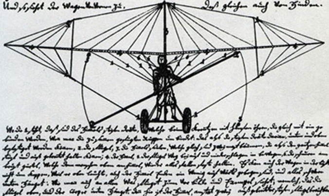 Bản vẽ mô tả chiếc phi cơ đầu tiên của nhân loại.
