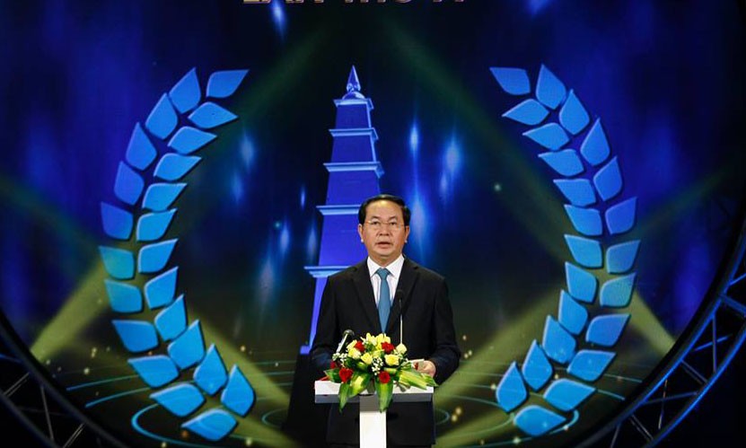Chủ tịch nước Trần Đại Quang phát biểu tại Lễ trao Giải Báo chí Quốc gia lần thứ X – năm 2015. Ảnh Như Ý