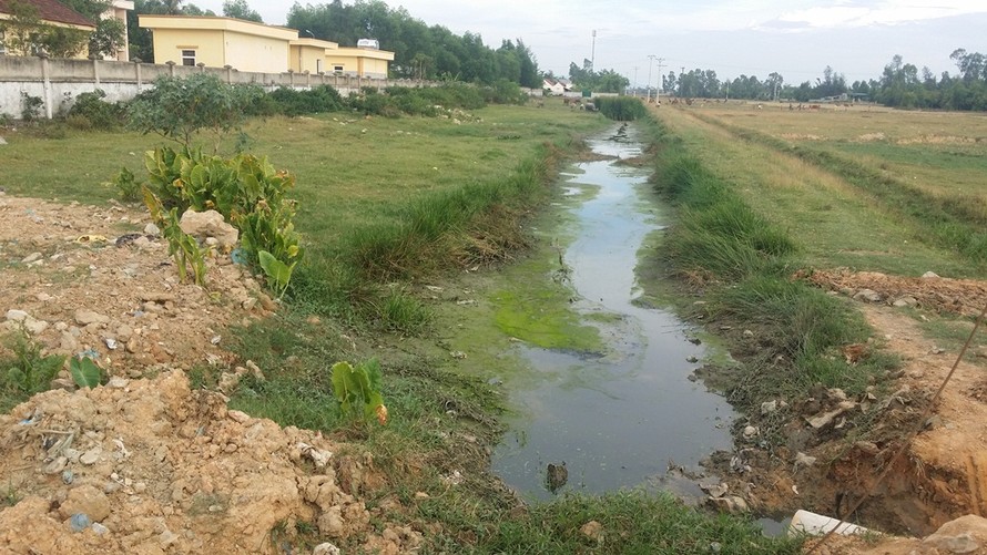 Nước thải phía sau khu vực Bệnh viện Lao và Phổi Nghệ An có mùi hôi thối, đen đặc.
