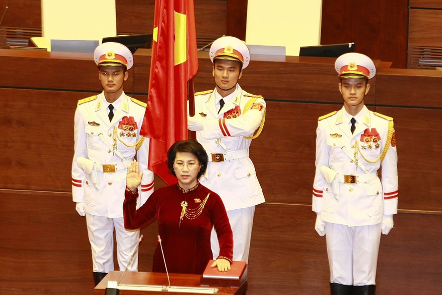 Chủ tịch Quốc hội Nguyễn Thị Kim Ngân trong lễ tuyên thệ nhậm chức sáng nay. Ảnh: Như Ý