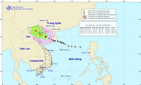 Dự báo đường đi và khu vực ảnh hưởng của cơn bão số 1. Ảnh: Trung tâm Dự báo khí tượng thủy văn TƯ.