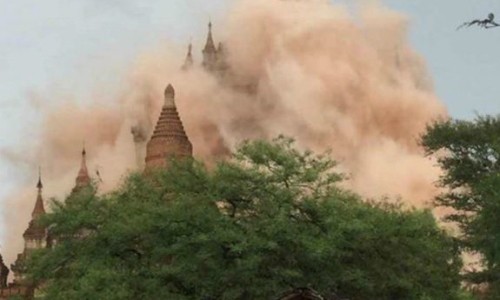 Một ngôi chùa bị ảnh hưởng trong trận động đất. Ảnh: Hnin Yadana Zaw.