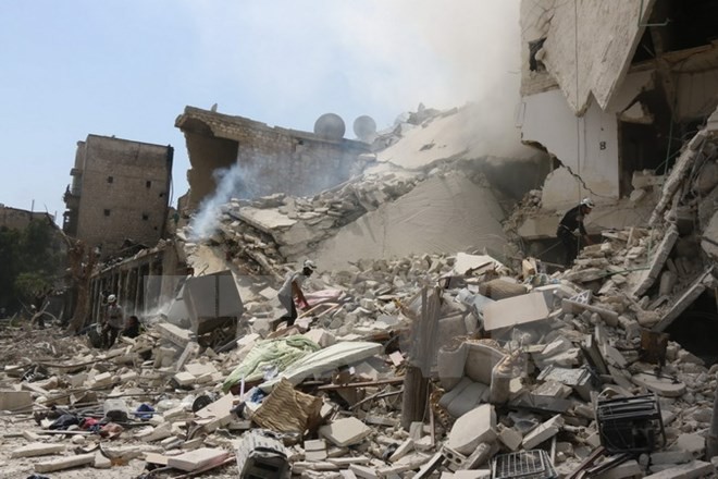 Cảnh đổ nát tại Aleppo ngày 27/8. Nguồn: AFP/TTXVN.
