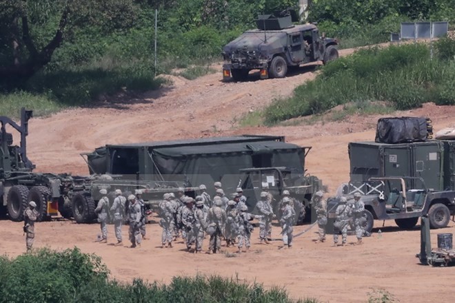 Các binh sỹ Mỹ tham gia cuộc tập trận Người bảo vệ tự do Ulchi ở Paju, phía Bắc Seoul ngày 22/8. Nguồn: EPA/TTXVN.