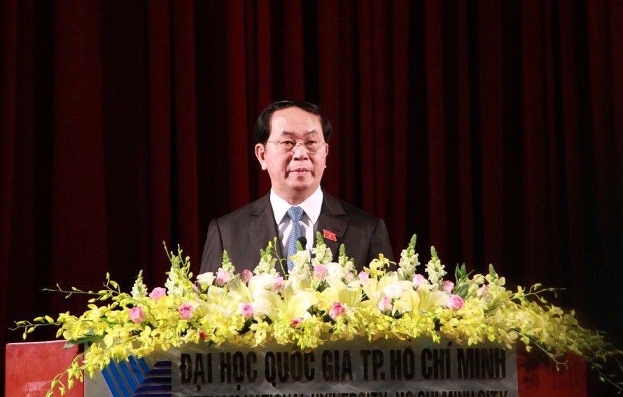 Chủ tịch nước Trần Đại Quang phát biểu tại lễ khai giảng ĐH Quốc gia TPHCM ngày 3/10.