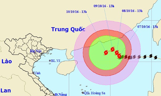 Vị trí và dự báo đường đi của cơn bão số 6. Nguồn: Trung tâm dự báo khí tượng thủy văn Trung ương.