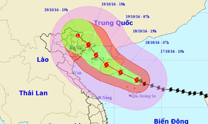 Vị trí và dự báo đường đi của cơn bão số 7. Nguồn: Trung tâm dự báo khí tượng thủy văn Trung ương.