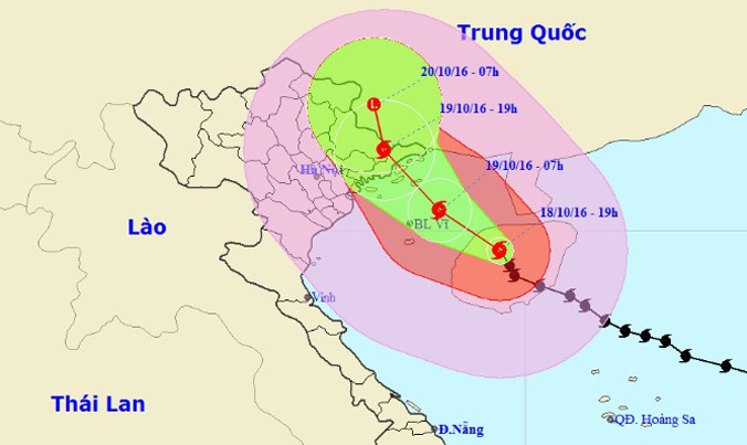 Vị trí và dự báo đường đi của cơn bão số 7. Nguồn: Trung tâm dự báo khí tượng thủy văn Trung ương.