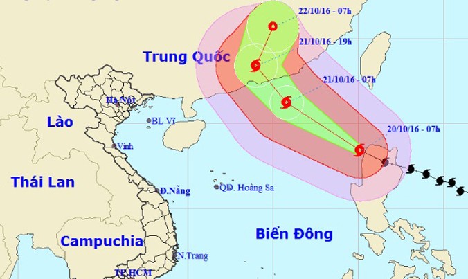 Vị trí và dự báo đường đi của bão Haima (bão số 8). Nguồn: Trung tâm dự báo khí tượng thủy văn Trung ương.