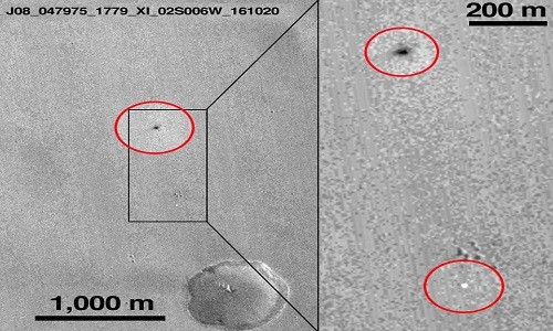 Ảnh chụp nơi robot Schiaparelli đâm xuống bề mặt sao Hỏa. Ảnh: NASA.