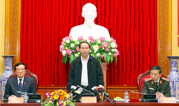 Chủ tịch nước Trần Đại Quang phát biểu tai cuộc làm việc. Ảnh: TTXVN.