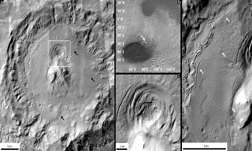 Vết lõm Hellas trên sao Hỏa có thể mang dấu hiệu sự sống. Ảnh: Joseph Levy/NASA.