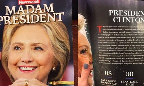 Báo chí Mỹ đa số đều dự đoán chiến thắng cho bà Hillary Clinton. Ảnh: Newsweek.