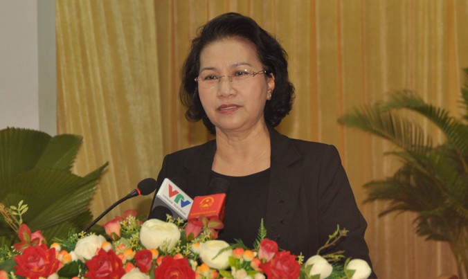 Chủ tịch Quốc hội Nguyễn Thị Kim Ngân phát biểu.
