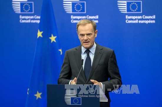 Chủ tịch Hội đồng châu Âu Donald Tusk tại cuộc họp báo ở Brussels, Bỉ ngày 9/11/2016. Ảnh: AP/TTXVN