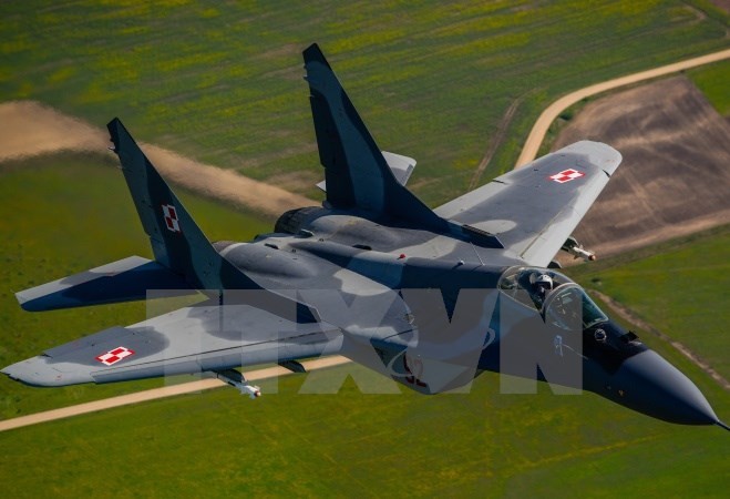 Máy bay MiG-29 của Không lực Ba Lan trình diễn tại căn cứ không quân Siauliai ở Litva ngày 15/5/2014. Nguồn: EPA/TTXVN.