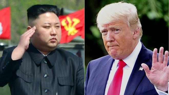 Tổng thống Mỹ Donald Trump (phải) và nhà lãnh đạo Triều Tiên Kim Jong-un. Nguồn: Getty/TTXVN.