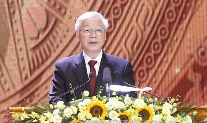  Tổng Bí thư Nguyễn Phú Trọng phát biểu tại Lễ tuyên dương. Ảnh: TTXVN.