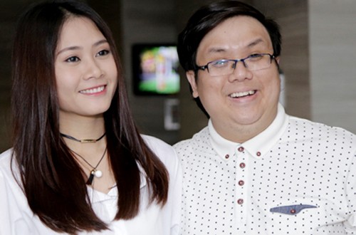 Gia Bảo và vợ - diễn viên Thanh Hiền. Gia Bảo là cháu nội của danh hài Bảo Quốc.