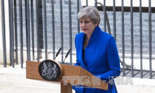 Thủ tướng Anh Theresa May phát biểu tại London. EPA/TTXVN.