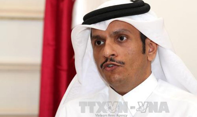 Ngoại trưởng Qatar Mohammed bin Abdulrahman al-Thani trả lời phỏng vấn báo chí ở Doha ngày 8/6. Ảnh: AFP/TTXVN.