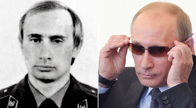 Bức ảnh chụp Tổng thống Putin khi còn là sĩ quan tình báo KGB và ảnh chụp năm 2013. Ảnh: RT.