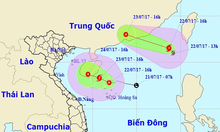 Biển Đông đang xuất hiện cùng lúc cả bão số 3 và áp thấp nhiệt đới.