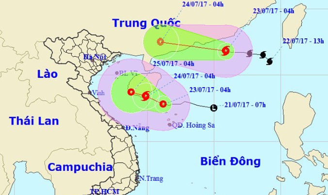 Vị trí và đường đi của bão số 3 và áp thấp nhiệt đới. (Nguồn: nchmf.gov.vn)