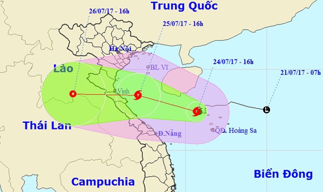 Vị trí và đường đi của bão số 4. Nguồn: nchmf.gov.vn.