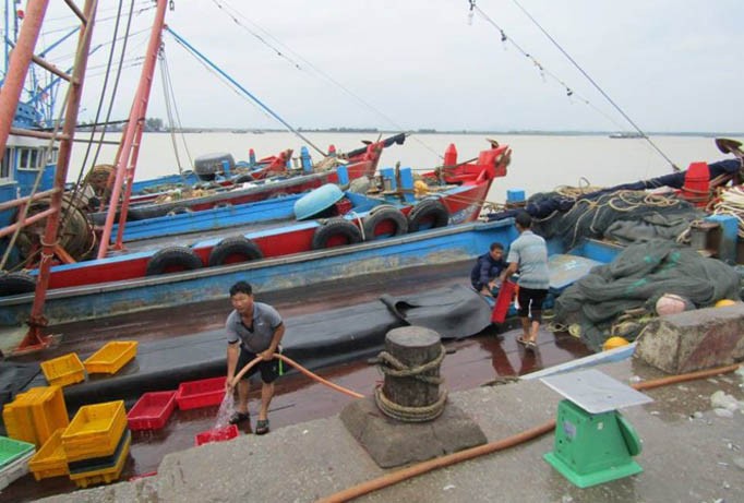 Ngư dân Nghệ An, Hà Tĩnh cho thuyền neo đậu tránh bão.