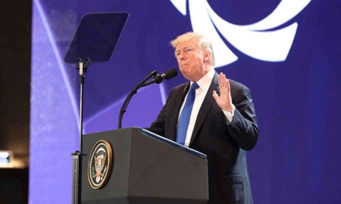 Tổng thống Mỹ Donald Trump phát biểu tại APEC CEO Summit. Ảnh: Tường Đăng.