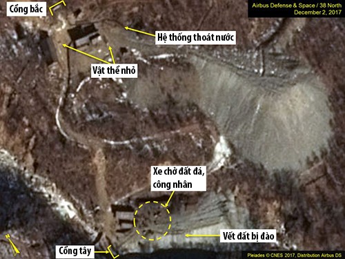 Hình ảnh chụp bãi thử hạt nhân Punggye-ri, Triều Tiên, từ vệ tinh hôm 3/12. Ảnh: 38North.