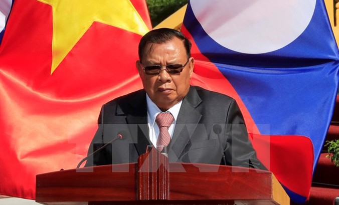 Tổng Bí thư, Chủ tịch nước Lào Bounnhang Vorachith phát biểu tại buổi họp báo. Ảnh: Nhan Sáng/TTXVN.