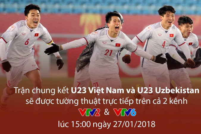 Khán giả và người hâm mộ cả nước sẽ theo dõi và cổ vũ cho U23 Việt Nam trên cả 2 kênh VTV2 và VTV6.