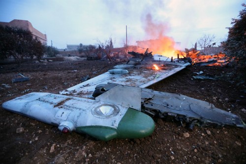 Hiện trường vụ Su-25 Nga bị bắn rơi ở Syria. Ảnh: AFP.