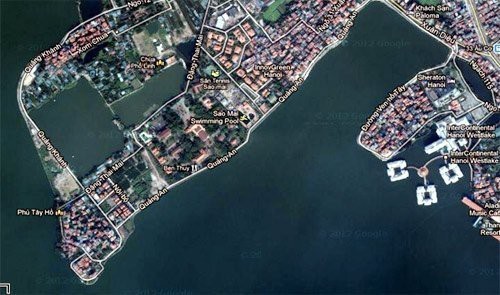 Khu đất triệu USD tại hồ Tây. Ảnh: Google Maps.
