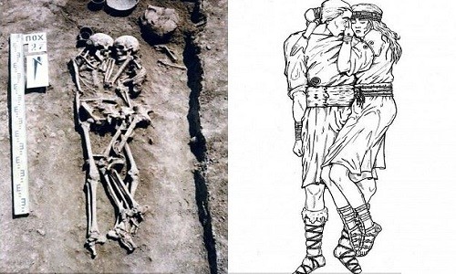 Hài cốt hai vợ chồng trong ngôi mộ 3.000 năm tuổi ở Ukraine. Ảnh: Mirror.