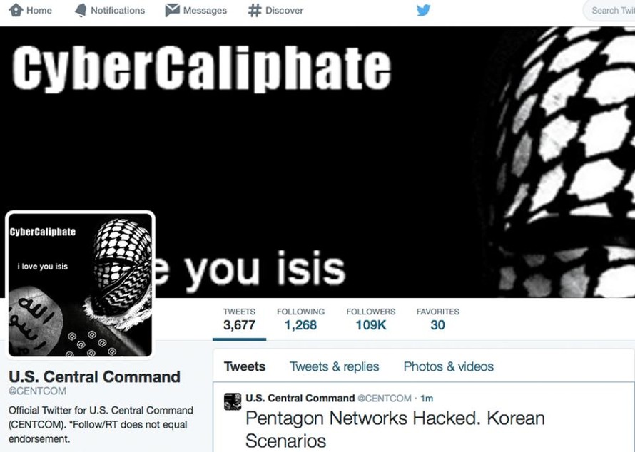 Tài khoản Twitter của Bộ Chỉ huy Trung tâm Mỹ bị tấn công