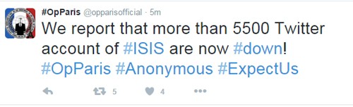 Anonymous thông báo đánh sập 5.500 tài khoản Twitter của IS