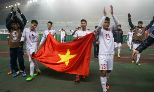U23 Việt Nam ăn mừng chiến tích lịch sử.