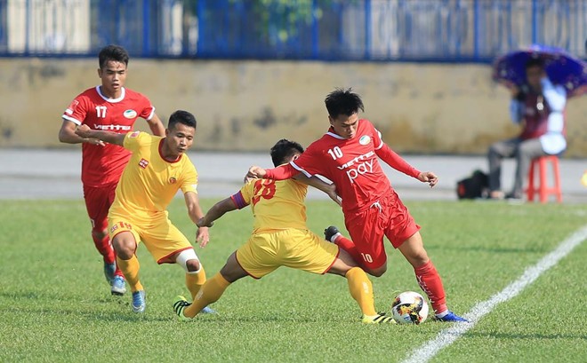 Trận đấu của Viettel (áo đỏ) với CAND ở vòng 6 giải hạng Nhất bị nghi ngờ có dấu hiệu tiêu cực.