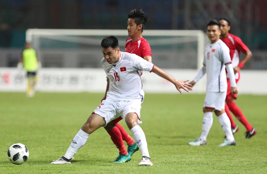 Olympic Việt Nam đang cân bằng điểm số và chỉ số phụ với Nhật Bản sau chiến thắng 2-0 Nepal tối 16/8. Ảnh: Vnexpress